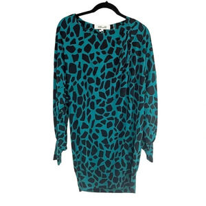 DVF - Diane Von Furstenberg Green & Black Giraffe Print Long Sleeve Dress NWT